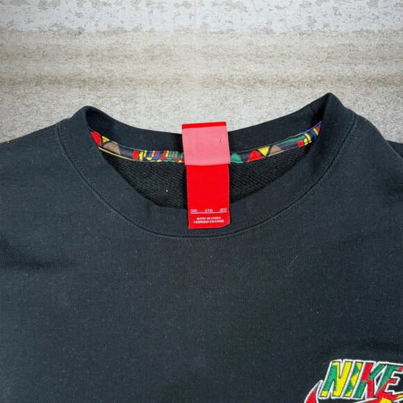Nike Sweatshirt Jet Black Cotton Pullover Crewneck Multicolor Swoosh - Picture 4 of 6